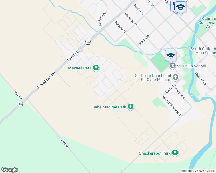map of restaurants, bars, coffee shops, grocery stores, and more near 20 Pacing Walk in Ottawa