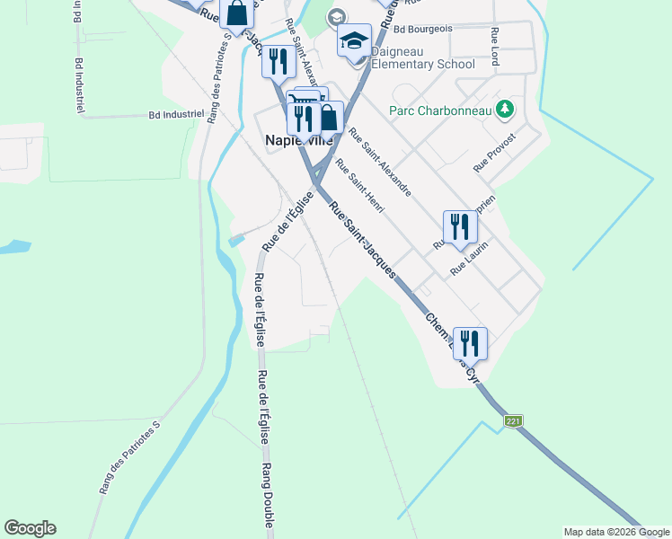 map of restaurants, bars, coffee shops, grocery stores, and more near 176 Rue Docteur Ouimet in Napierville