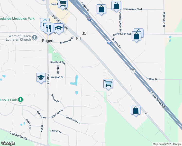 map of restaurants, bars, coffee shops, grocery stores, and more near 20551-20869 County Road 101 in Rogers