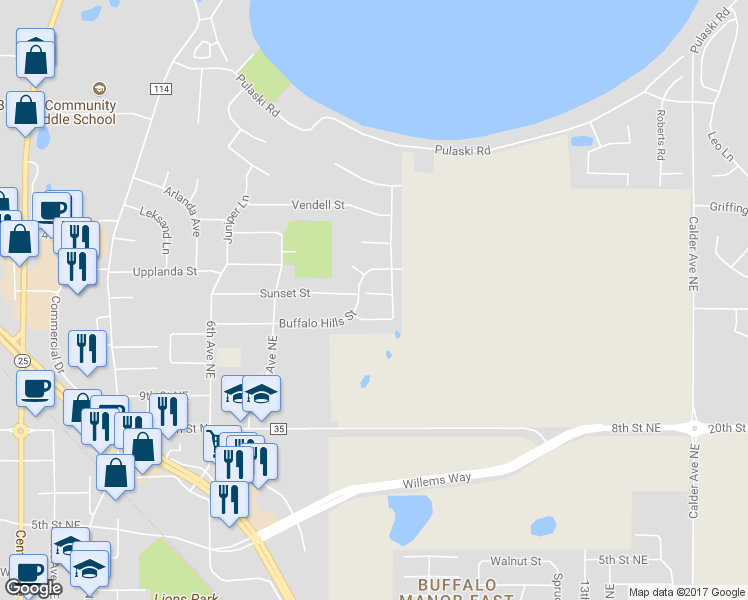 map of restaurants, bars, coffee shops, grocery stores, and more near 1007 Ivy Ridge Terrace in Buffalo
