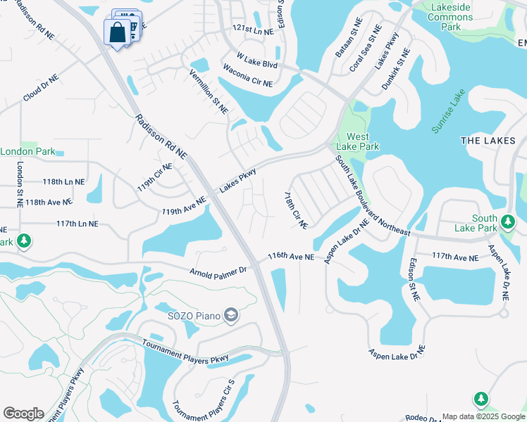 map of restaurants, bars, coffee shops, grocery stores, and more near 2672 118th Circle Northeast in Blaine