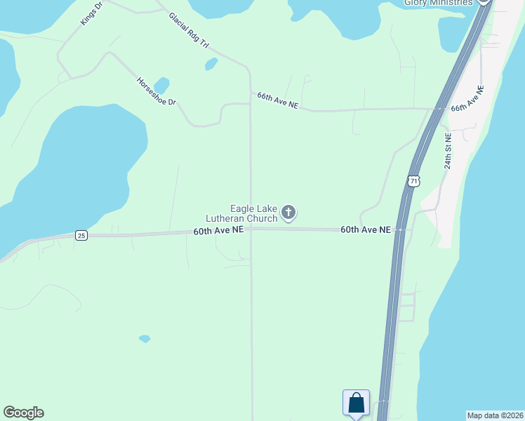 map of restaurants, bars, coffee shops, grocery stores, and more near 6077 Long Lake Road in Willmar