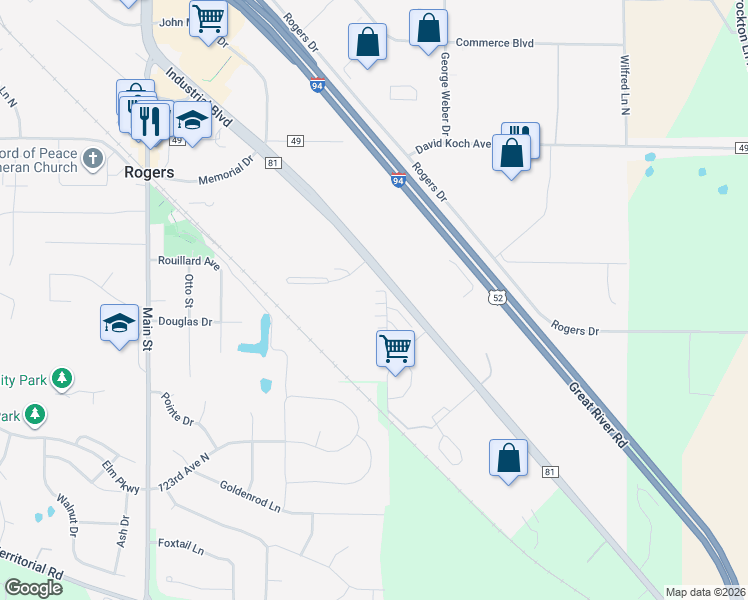 map of restaurants, bars, coffee shops, grocery stores, and more near 12565 Marion Court in Rogers