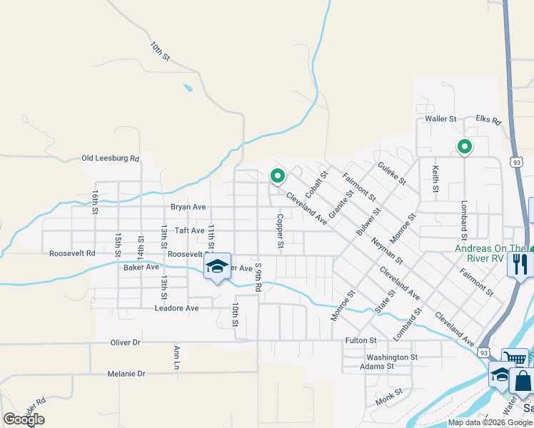map of restaurants, bars, coffee shops, grocery stores, and more near 701-799 9th Street in Salmon