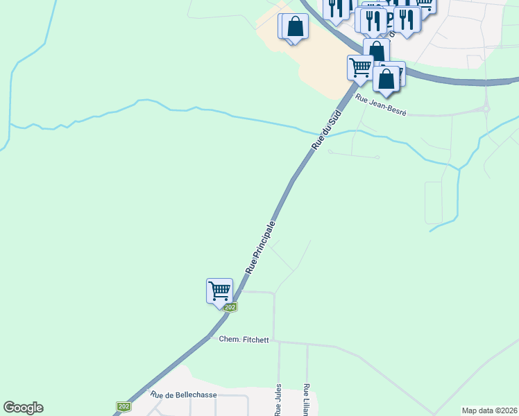 map of restaurants, bars, coffee shops, grocery stores, and more near 2252 Rue du Sud in Dunham