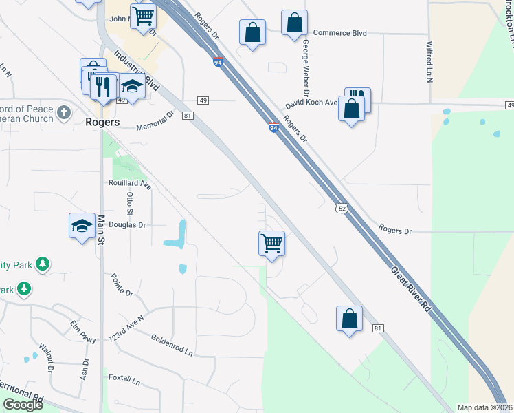 map of restaurants, bars, coffee shops, grocery stores, and more near 12565 Marion Court in Rogers