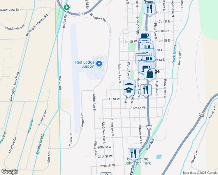 map of restaurants, bars, coffee shops, grocery stores, and more near 207 S Grant in Red Lodge
