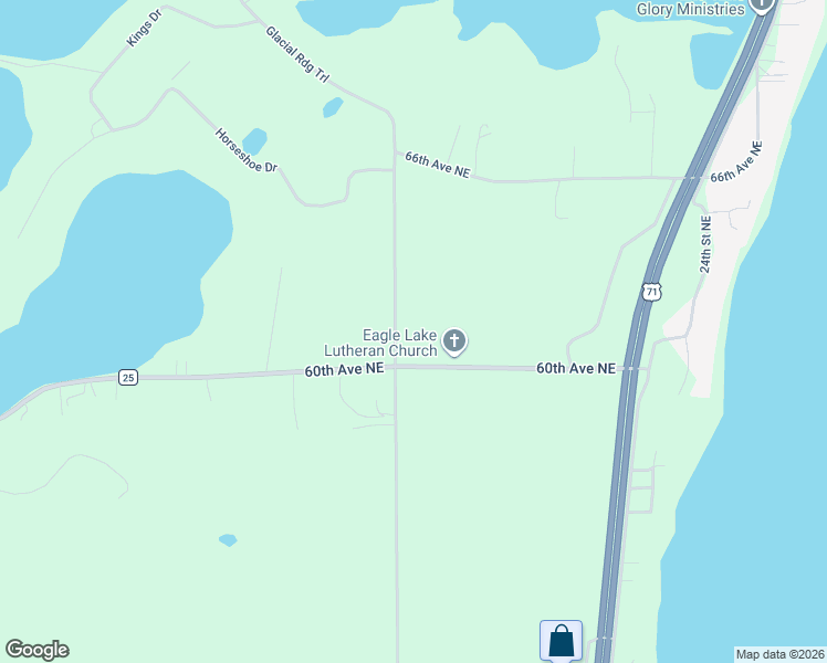 map of restaurants, bars, coffee shops, grocery stores, and more near 6077 Long Lake Road in Willmar