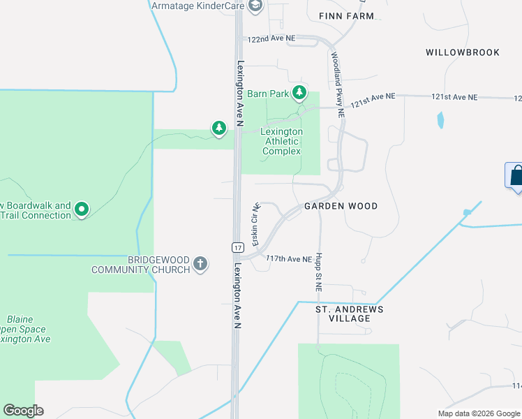 map of restaurants, bars, coffee shops, grocery stores, and more near 11792 Erskin Circle Northeast in Blaine