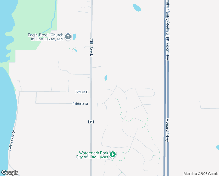 map of restaurants, bars, coffee shops, grocery stores, and more near 7678 20th Avenue North in Hugo