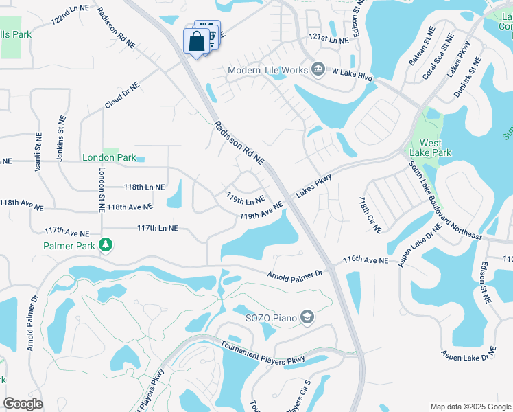 map of restaurants, bars, coffee shops, grocery stores, and more near 2344 119th Lane Northeast in Blaine