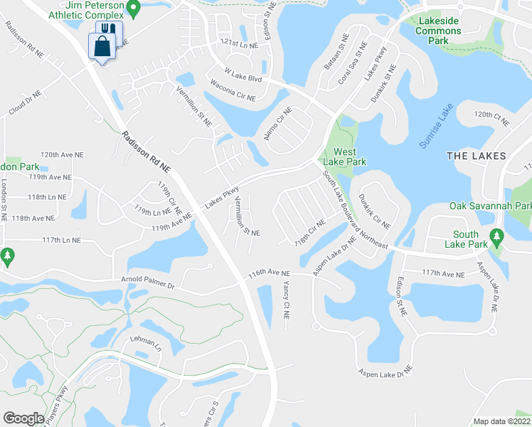 map of restaurants, bars, coffee shops, grocery stores, and more near 2672 118th Circle Northeast in Blaine