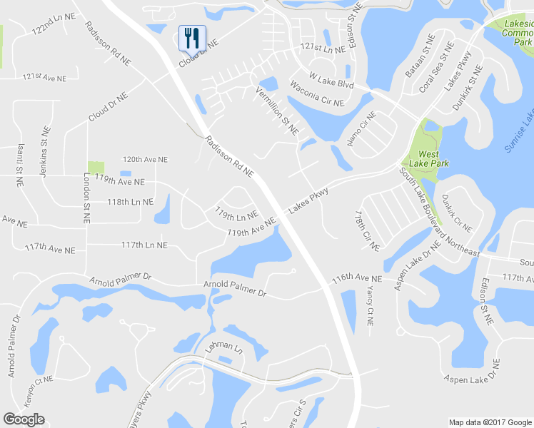 map of restaurants, bars, coffee shops, grocery stores, and more near 2409 119th Circle Northeast in Blaine