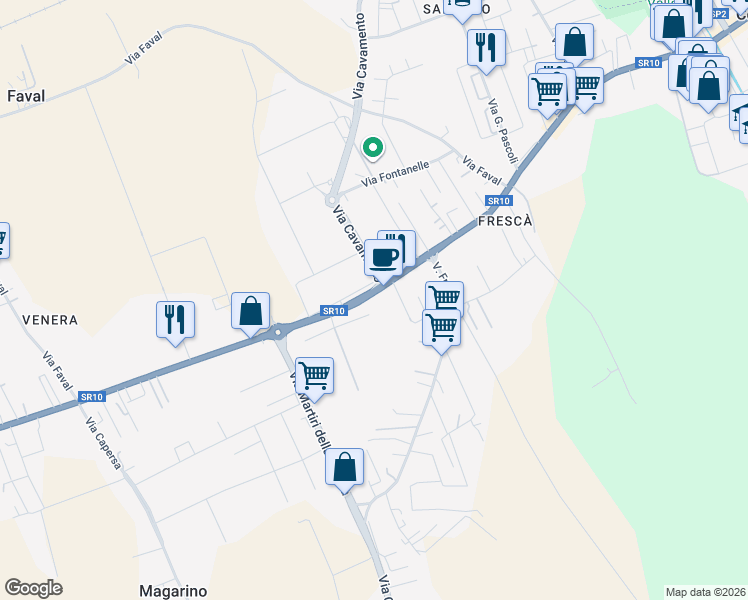 map of restaurants, bars, coffee shops, grocery stores, and more near 175 Strada Regionale 10 in Cerea