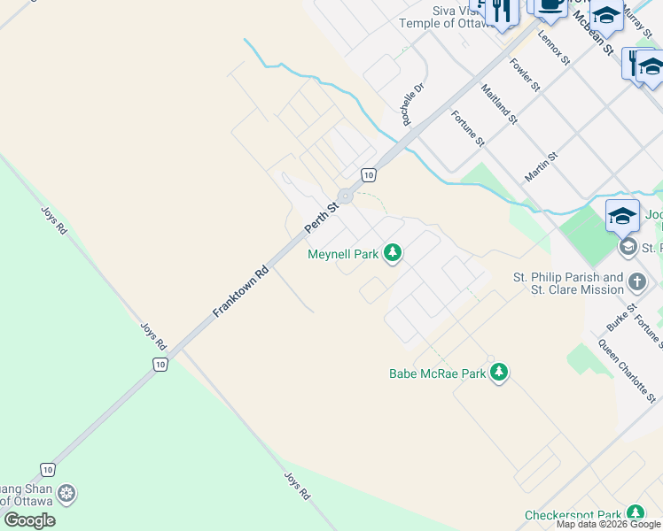 map of restaurants, bars, coffee shops, grocery stores, and more near 6430 Perth Street in Ottawa