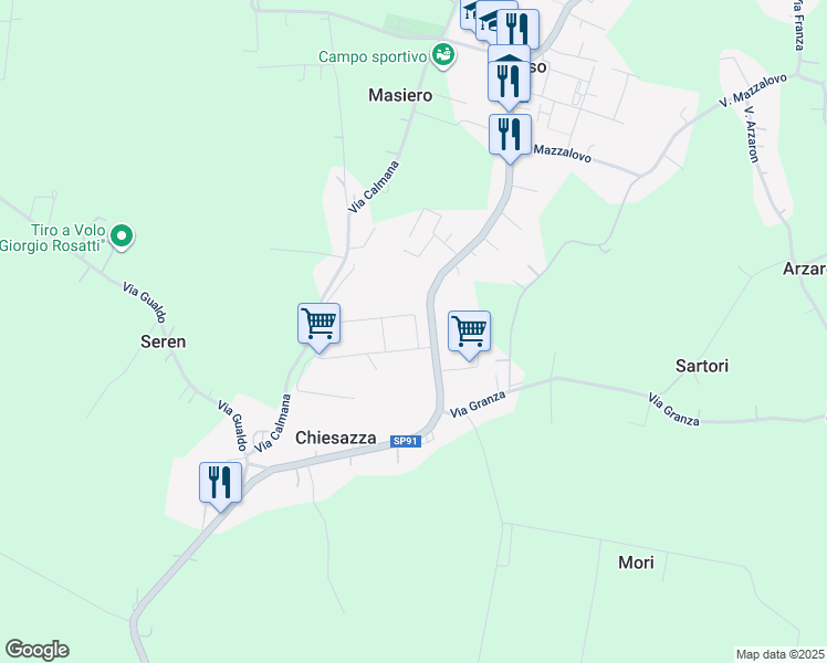 map of restaurants, bars, coffee shops, grocery stores, and more near 191 Via Vittorio in Ponso