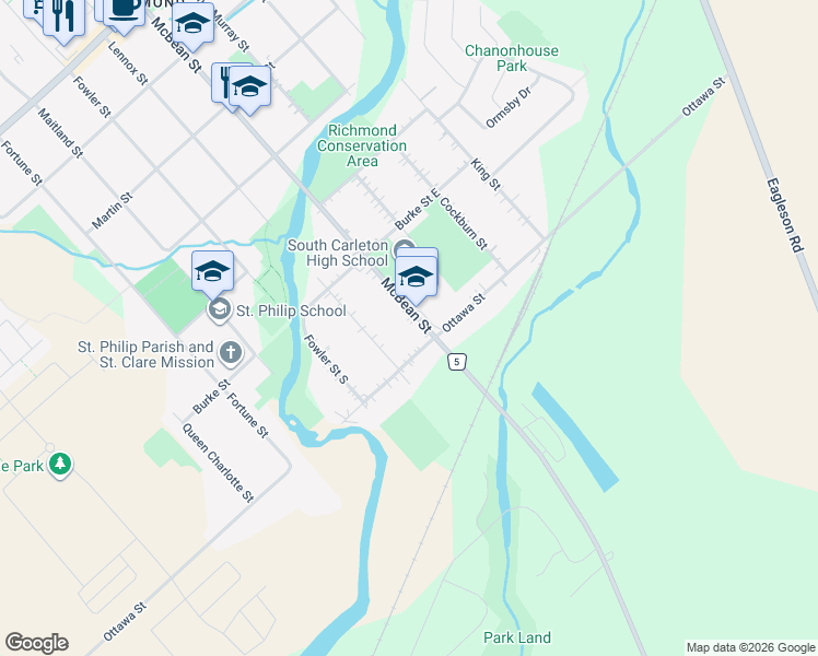 map of restaurants, bars, coffee shops, grocery stores, and more near 3688 McBean Street in Ottawa