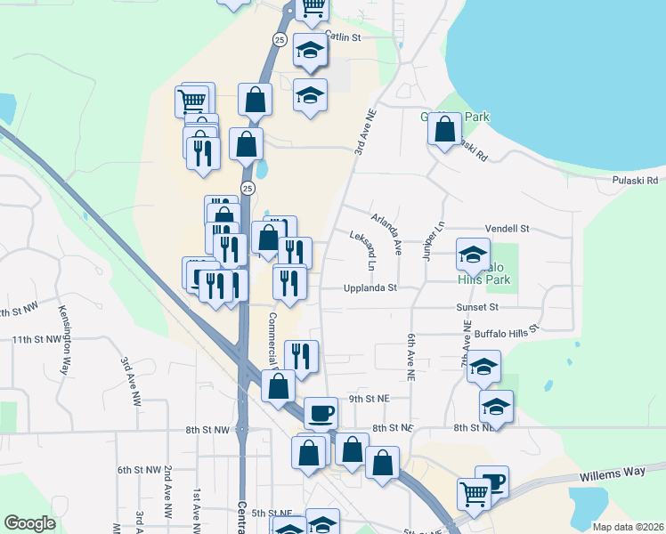 map of restaurants, bars, coffee shops, grocery stores, and more near 1114 Gagnef Place in Buffalo