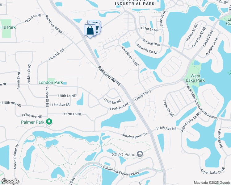 map of restaurants, bars, coffee shops, grocery stores, and more near 2344 119th Circle Northeast in Blaine