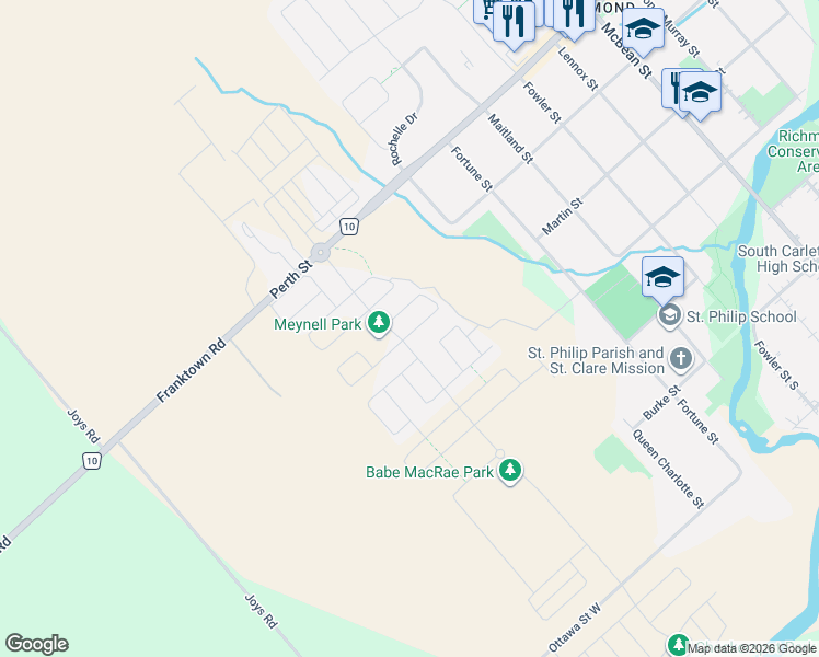 map of restaurants, bars, coffee shops, grocery stores, and more near 28 Pelham Crescent in Ottawa