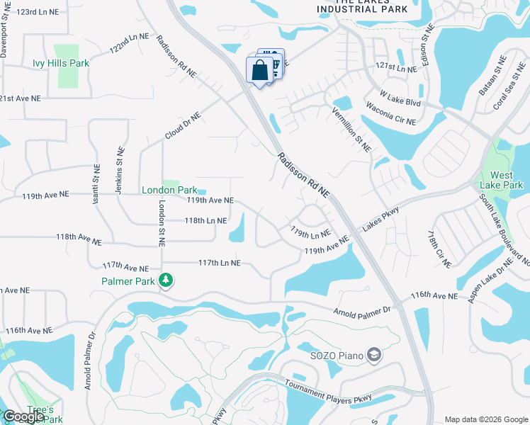 map of restaurants, bars, coffee shops, grocery stores, and more near 2211 119th Avenue Northeast in Blaine