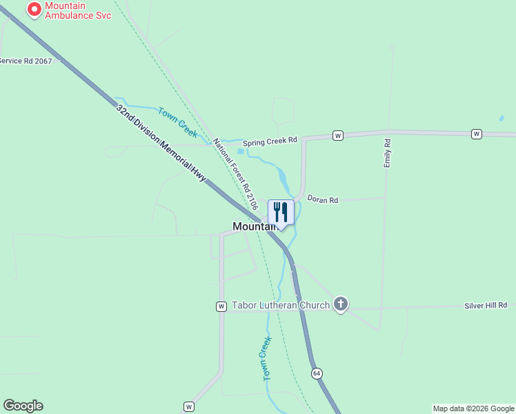 map of restaurants, bars, coffee shops, grocery stores, and more near 14034 Dewey Street in Mountain