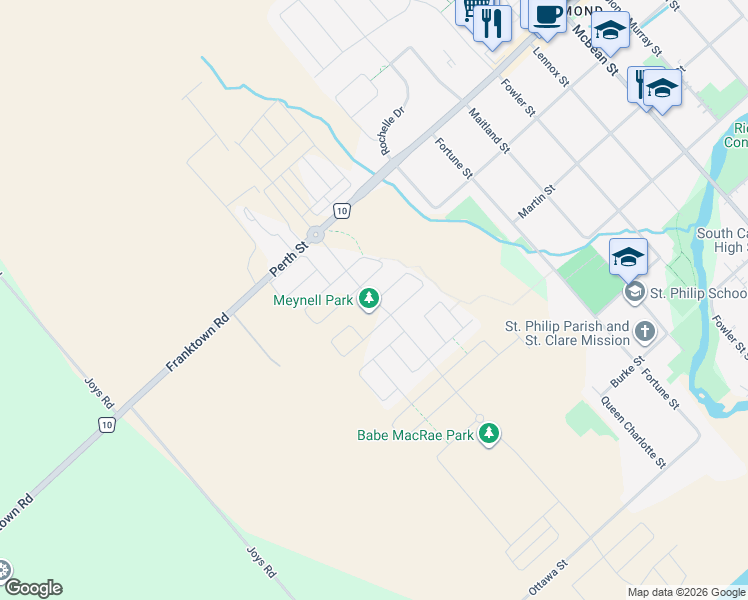 map of restaurants, bars, coffee shops, grocery stores, and more near Meynell Road in Ottawa