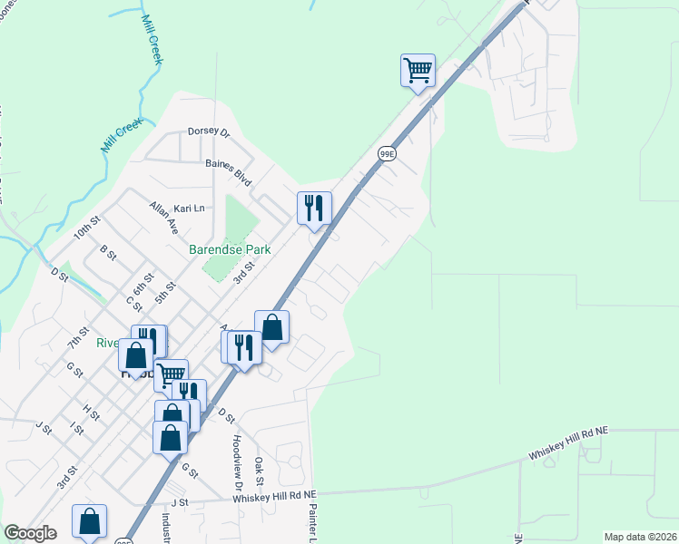 map of restaurants, bars, coffee shops, grocery stores, and more near 3331 Maple Street in Hubbard