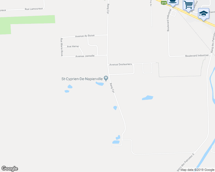map of restaurants, bars, coffee shops, grocery stores, and more near in Saint-Cyprien-de-Napierville
