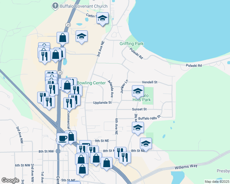 map of restaurants, bars, coffee shops, grocery stores, and more near 337 Vendell Street in Buffalo