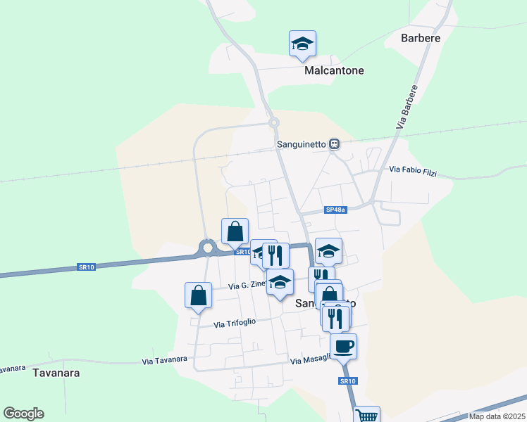 map of restaurants, bars, coffee shops, grocery stores, and more near 26 Piazza I Maggio in Sanguinetto