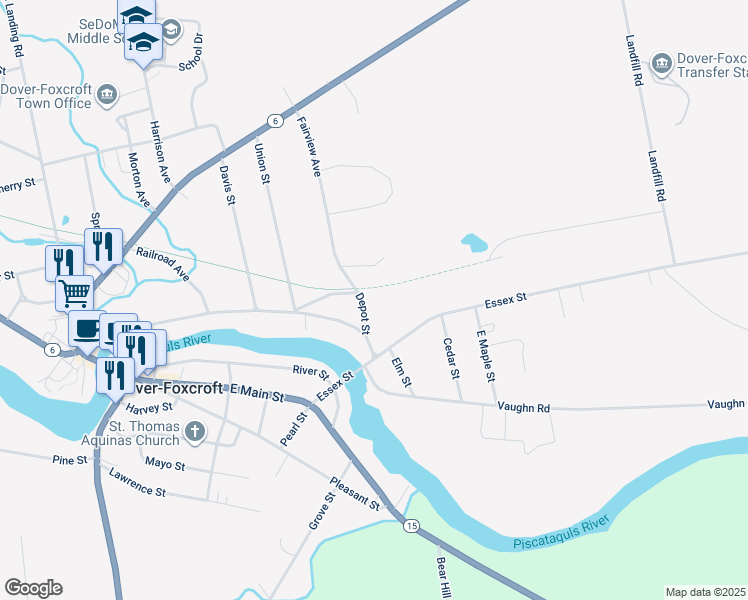 map of restaurants, bars, coffee shops, grocery stores, and more near 15 Fairview Avenue in Dover-Foxcroft