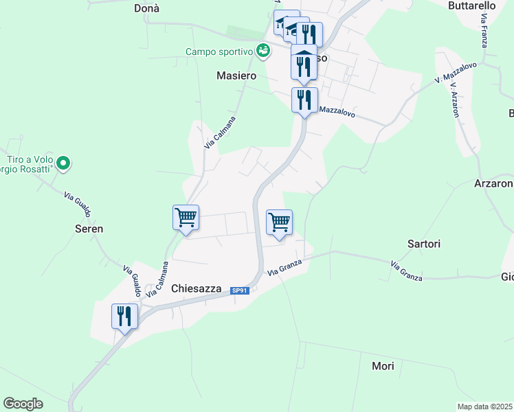 map of restaurants, bars, coffee shops, grocery stores, and more near 191 Via Vittorio in Ponso