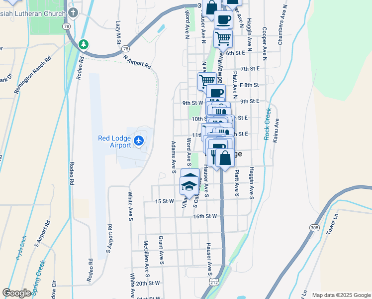 map of restaurants, bars, coffee shops, grocery stores, and more near 19 Villard Avenue North in Red Lodge