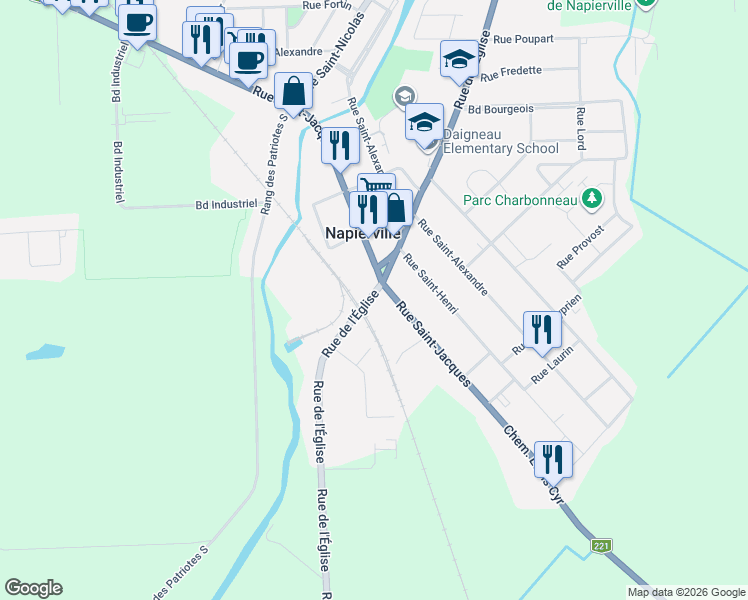 map of restaurants, bars, coffee shops, grocery stores, and more near in Napierville