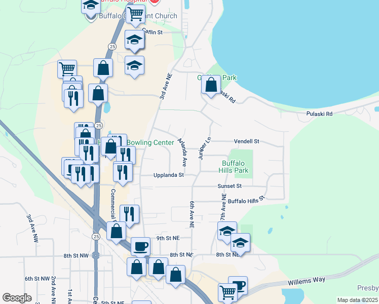 map of restaurants, bars, coffee shops, grocery stores, and more near 337 Vendell Street in Buffalo