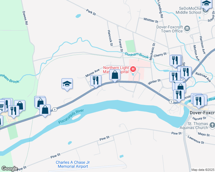 map of restaurants, bars, coffee shops, grocery stores, and more near 930 West Main Street in Dover-Foxcroft
