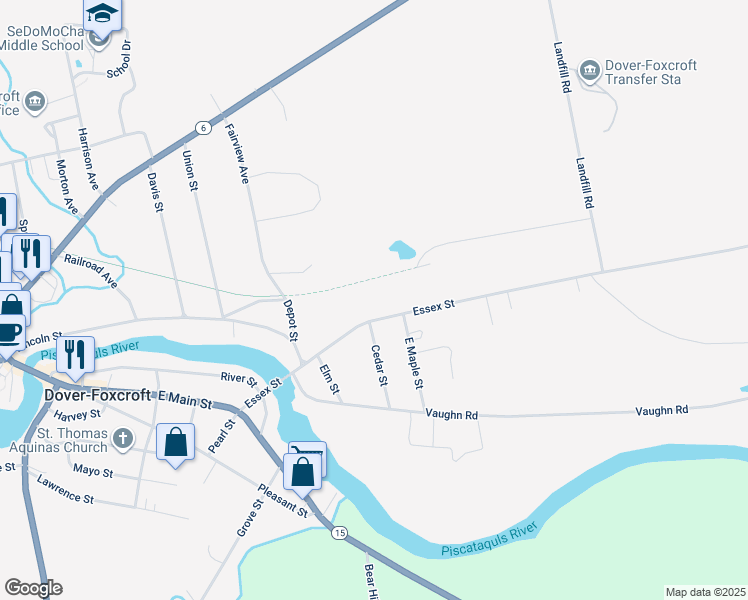 map of restaurants, bars, coffee shops, grocery stores, and more near 482 Essex Street in Dover-Foxcroft