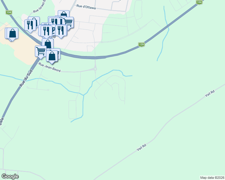 map of restaurants, bars, coffee shops, grocery stores, and more near 160 Rue Gilles-Pelletier in Cowansville