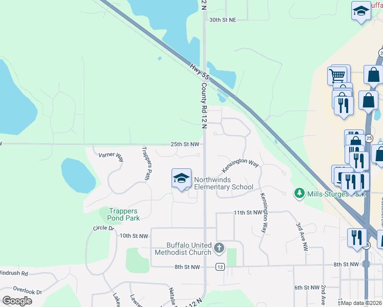 map of restaurants, bars, coffee shops, grocery stores, and more near 1210 Westfarm Lane in Buffalo