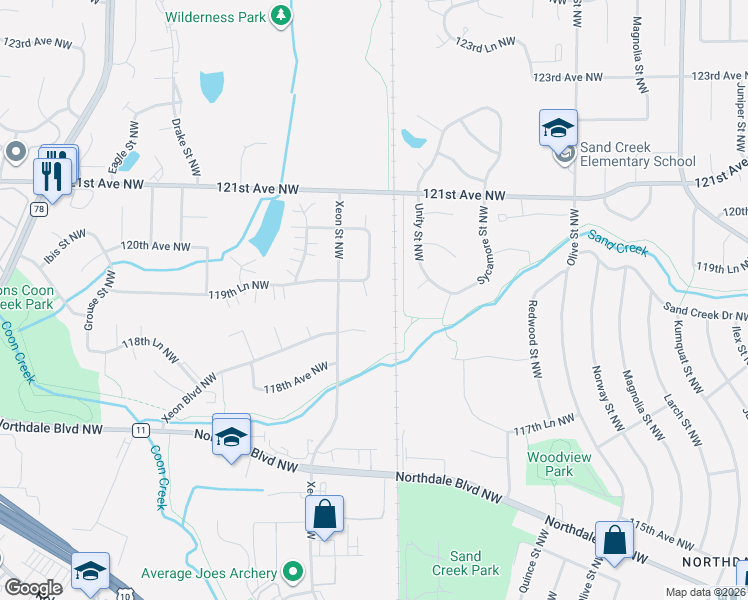 map of restaurants, bars, coffee shops, grocery stores, and more near 1165 119th Avenue Northwest in Minneapolis