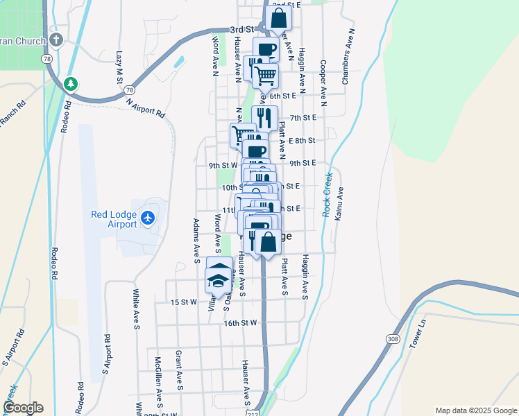 map of restaurants, bars, coffee shops, grocery stores, and more near in Red Lodge