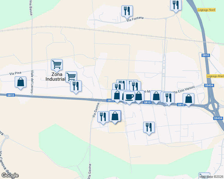 map of restaurants, bars, coffee shops, grocery stores, and more near 3 Via Luigi Soave in Legnago
