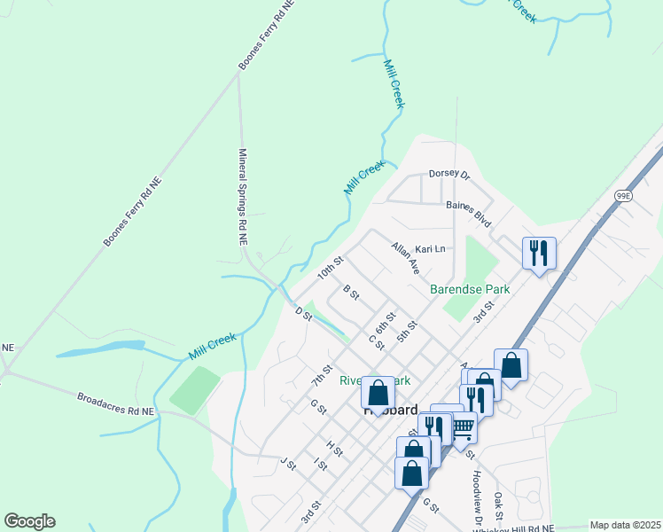 map of restaurants, bars, coffee shops, grocery stores, and more near 10th Street in Hubbard