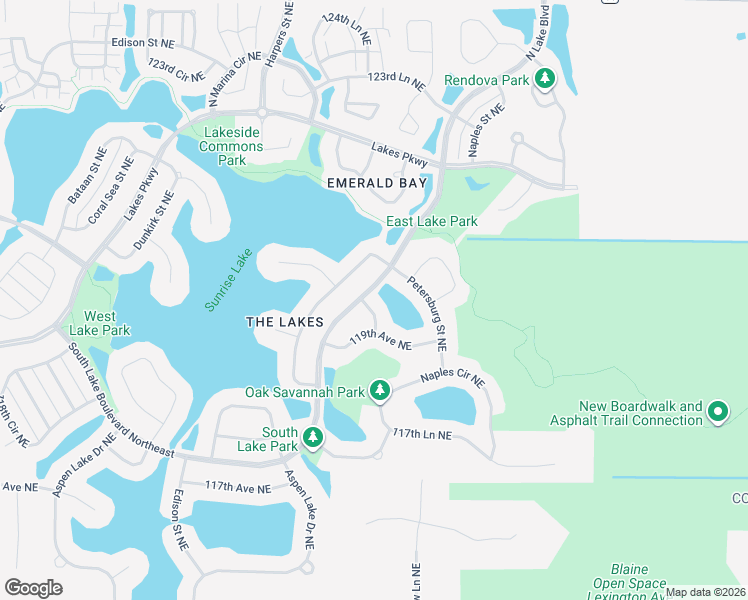 map of restaurants, bars, coffee shops, grocery stores, and more near 11995 Midway Street Northeast in Blaine