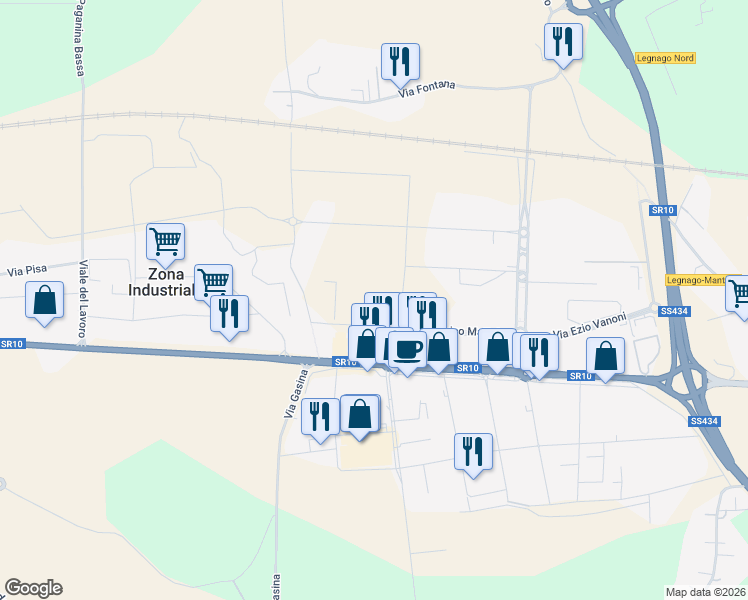 map of restaurants, bars, coffee shops, grocery stores, and more near 3 Via Luigi Soave in Legnago