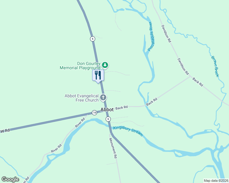 map of restaurants, bars, coffee shops, grocery stores, and more near 121 Main Road in Abbot