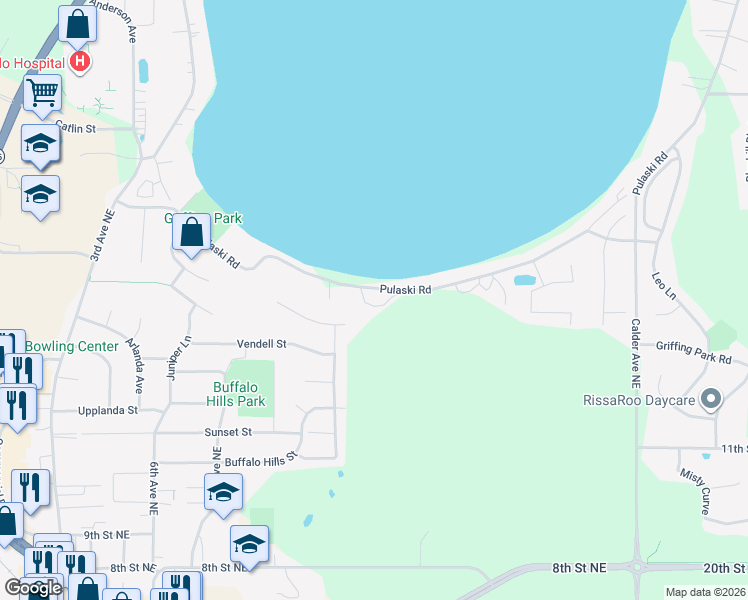 map of restaurants, bars, coffee shops, grocery stores, and more near 1430 Pulaski Road in Buffalo