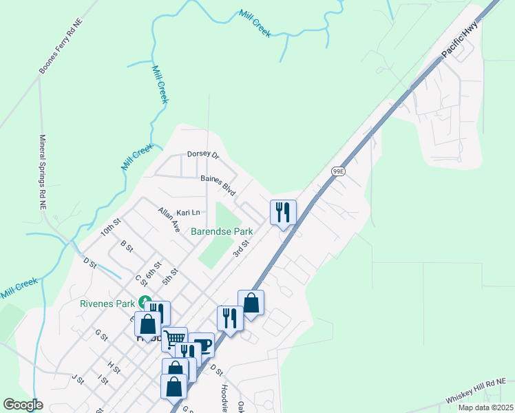 map of restaurants, bars, coffee shops, grocery stores, and more near 2679 Mill Creek Lane in Hubbard
