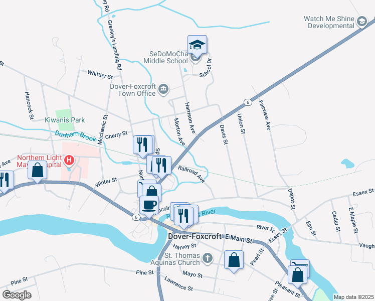 map of restaurants, bars, coffee shops, grocery stores, and more near 62 Summer Street in Dover-Foxcroft